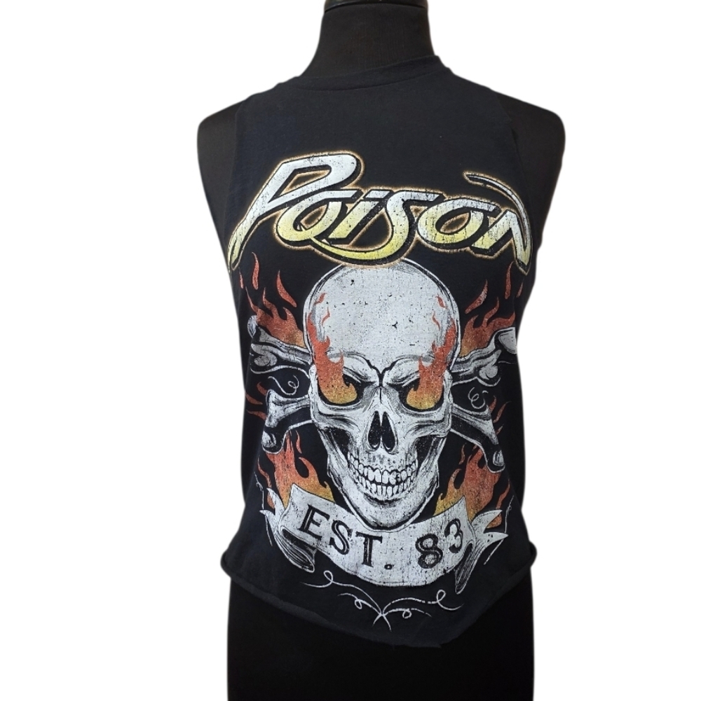 Poison Custom Cut Crop Tank Band Graphic Black Tank Top Tour Retro Cropped